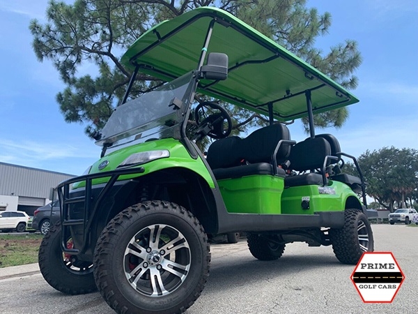 Light Green Elite EV 6 Passenger Lifted Golf Cart affordable golf cart rental, golf cart rent virginia beach