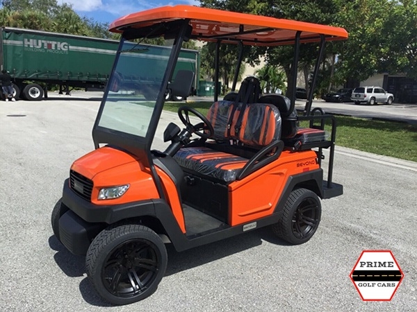 Orange Bintelli Beyond 4 Passenger Golf Cart affordable golf cart rental, golf cart rent virginia beach