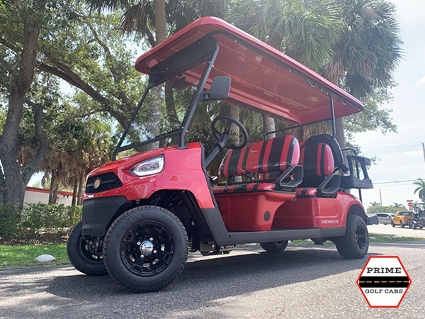 Red Bintelli Beyond 6 Passenger Golf Cart affordable golf cart rental, golf cart rent virginia beach
