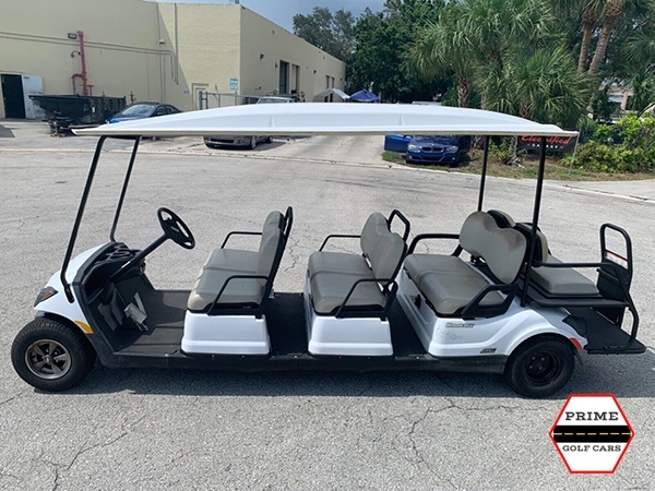 White 8 Passenger Yamaha Limo Golf Cart affordable golf cart rental, golf cart rent virginia beach