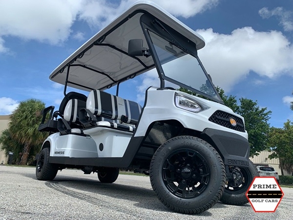White Bintelli Nemesis 6 Passenger Golf Cart affordable golf cart rental, golf cart rent virginia beach