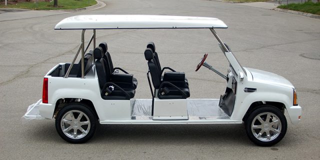 White Escalade Limo Golf Cart affordable golf cart rental, golf cart rent virginia beach