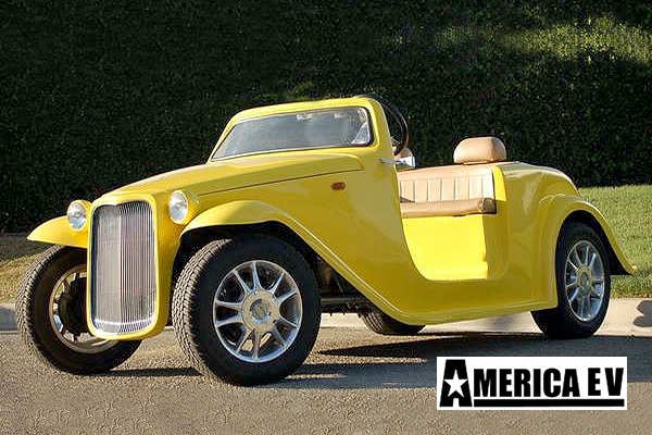 Yellow America EV California Roadster 4 Passenger Golf Cart affordable golf cart rental, golf cart rent virginia beach